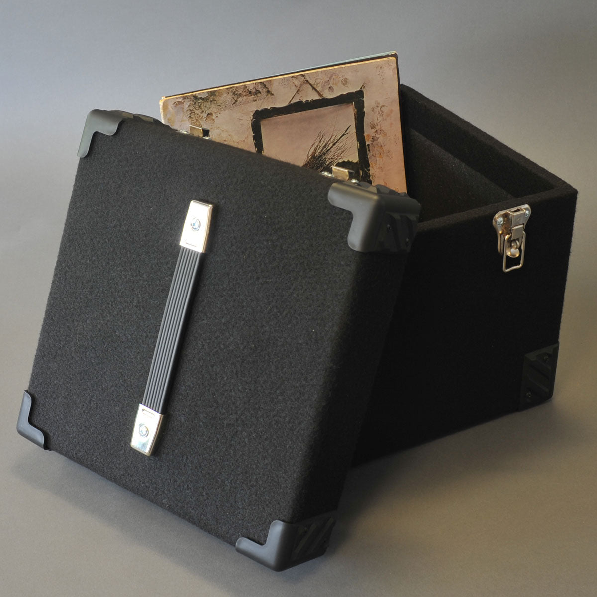 COFFRE EN BOIS RECOUVERT DE TISSU NOIR POUR 100 DISQUES VINYLE LP 33 RPM 12 POUCES