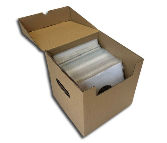 CAJA CONTENEDORA CON TAPA FIJA PARA 100 DISCOS DE VINILO DE 45 RPM 7"