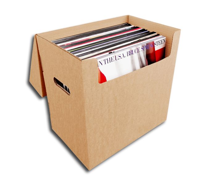 BOÎTE DE RANGEMENT EN CARTON AVEC COUVERCLE FIXE POUR 50 DISQUES VINYLE LP