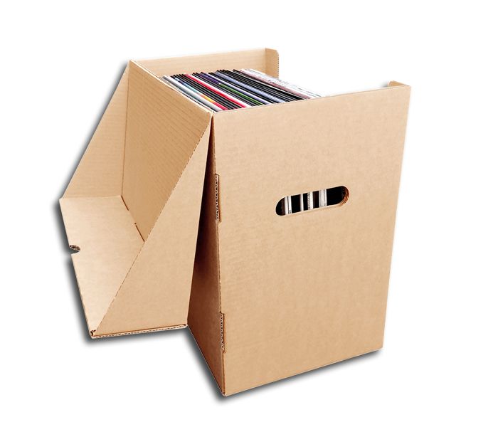 BOÎTE DE RANGEMENT EN CARTON AVEC COUVERCLE FIXE POUR 50 DISQUES VINYLE LP