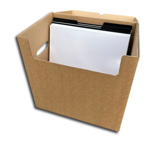 BOÎTE DE RANGEMENT EN CARTON AVEC COUVERCLE FIXE POUR 50 DISQUES VINYLE LP