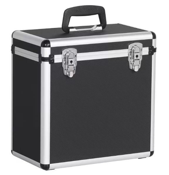 FLIGHT CASE ALUMINIUM KOFFERTASCHE SCHWARZ FÜR 50 LP 33 UMDREHUNGEN VINYL 12 ZOLL DISKOS