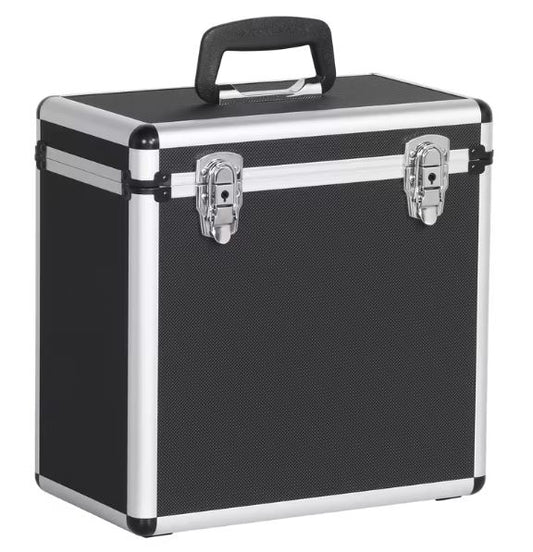FLIGHT CASE VALIGIA ALLUMINIO NERA PER 50 DISCHI LP 33 GIRI VINILE 12 POLLICI