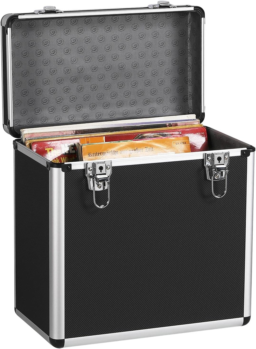 FLIGHT CASE ALUMINIUM KOFFERTASCHE SCHWARZ FÜR 50 LP 33 UMDREHUNGEN VINYL 12 ZOLL DISKOS