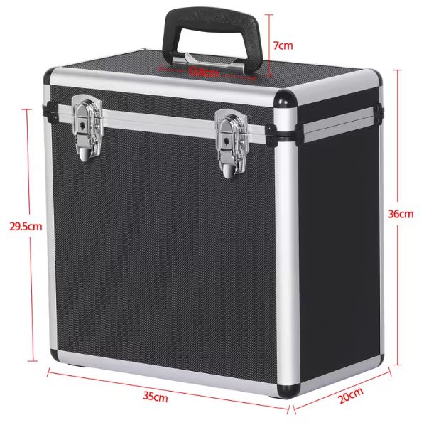 FLIGHT CASE ALUMINIUM KOFFERTASCHE SCHWARZ FÜR 50 LP 33 UMDREHUNGEN VINYL 12 ZOLL DISKOS