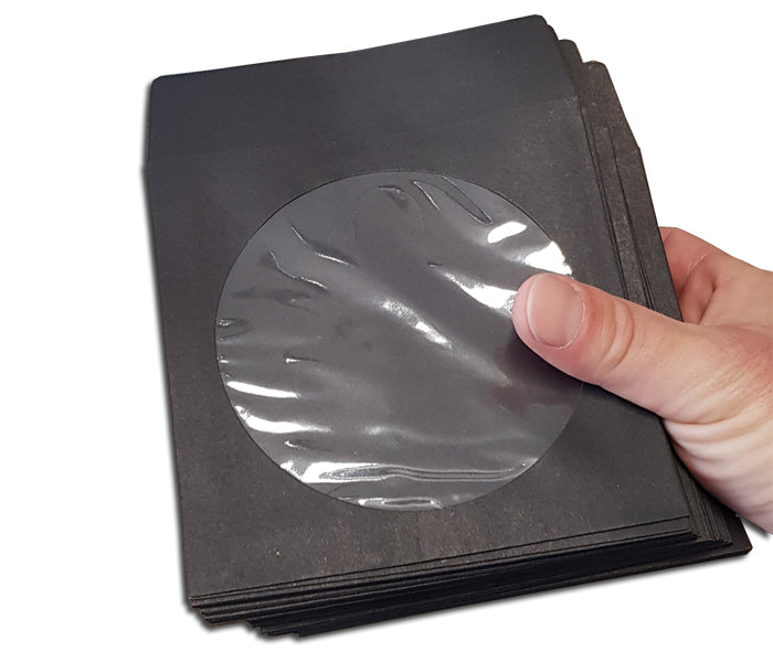 FUNDAS DE PAPEL NEGRAS PARA CD/DVD CON CIERRE (100 uds.)